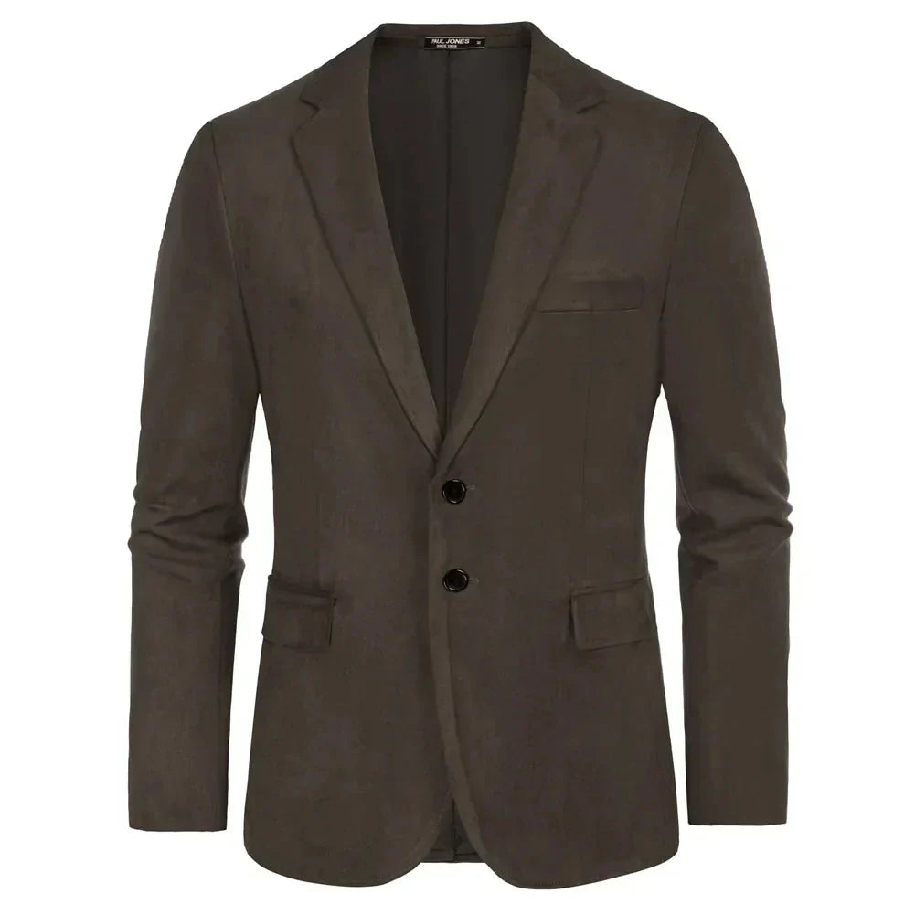 Blazer Monterali MT029 em camurça premium com corte ajustado e botões elegantes. Visual sofisticado e confortável para eventos formais e casuais.

